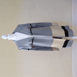 I. N. Studio Gray Colorblock Open Front Cardigan with Sailor Collar Size Medium